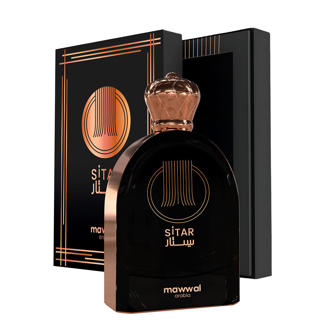 Conjunto de perfume y caja de Mawwal Sitar, fragancia árabe original de larga duración disponible en España.